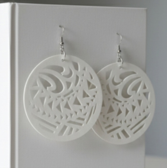 White African Wood Dangle Earrings, Bohemian Wood Geometric Dangle Earrings - Picture 4 of 7